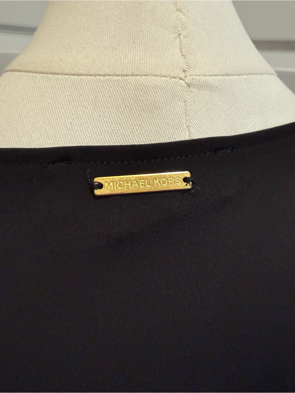 Michael Kors Black Long-Sleeve Dress with Gold Accent and Waist Tie - Picture 6 of 11